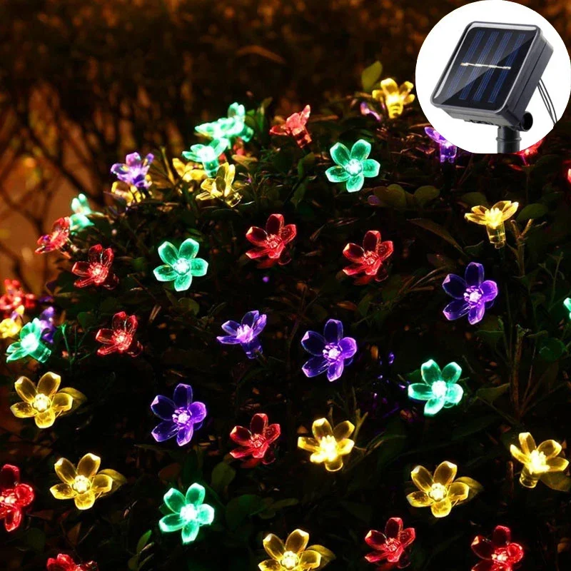 5m 7m 12m solcelledrevne lyskæder udendørs vandtæt 8 tilstande kirsebærblomst lys jul havefest dekoration fe bryllupslampe: Grøn / 11-15w