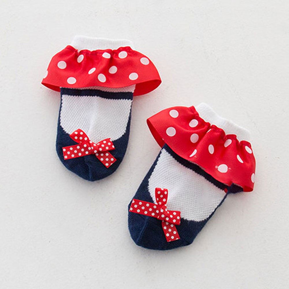 1 paar katoenen prinsessensokken met stippenprint en strik voor babymeisjes, herfst/winter antislip katoenen prinsessensokken