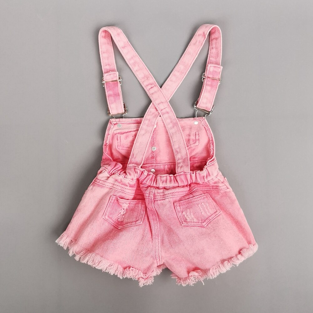 Chumhey 2-10T Kids Overalls Summer Girls Suspender Denim Shorts Pink Jeans Children Clothes Kawaii Bebe Jumpsuit Child Clothing