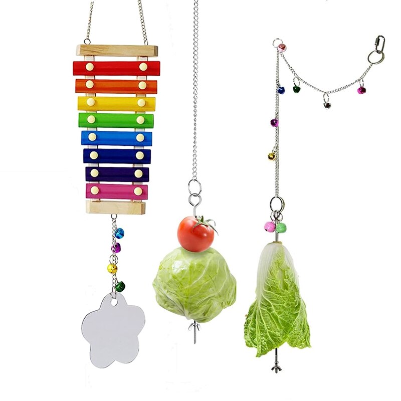 3Pcs Chicken Toys,Chicken Xylophone Toy Veggies Hanging Feeder,Mirror Toy Chicken Coop Accessories Chicken Toy for Hens: Default Title