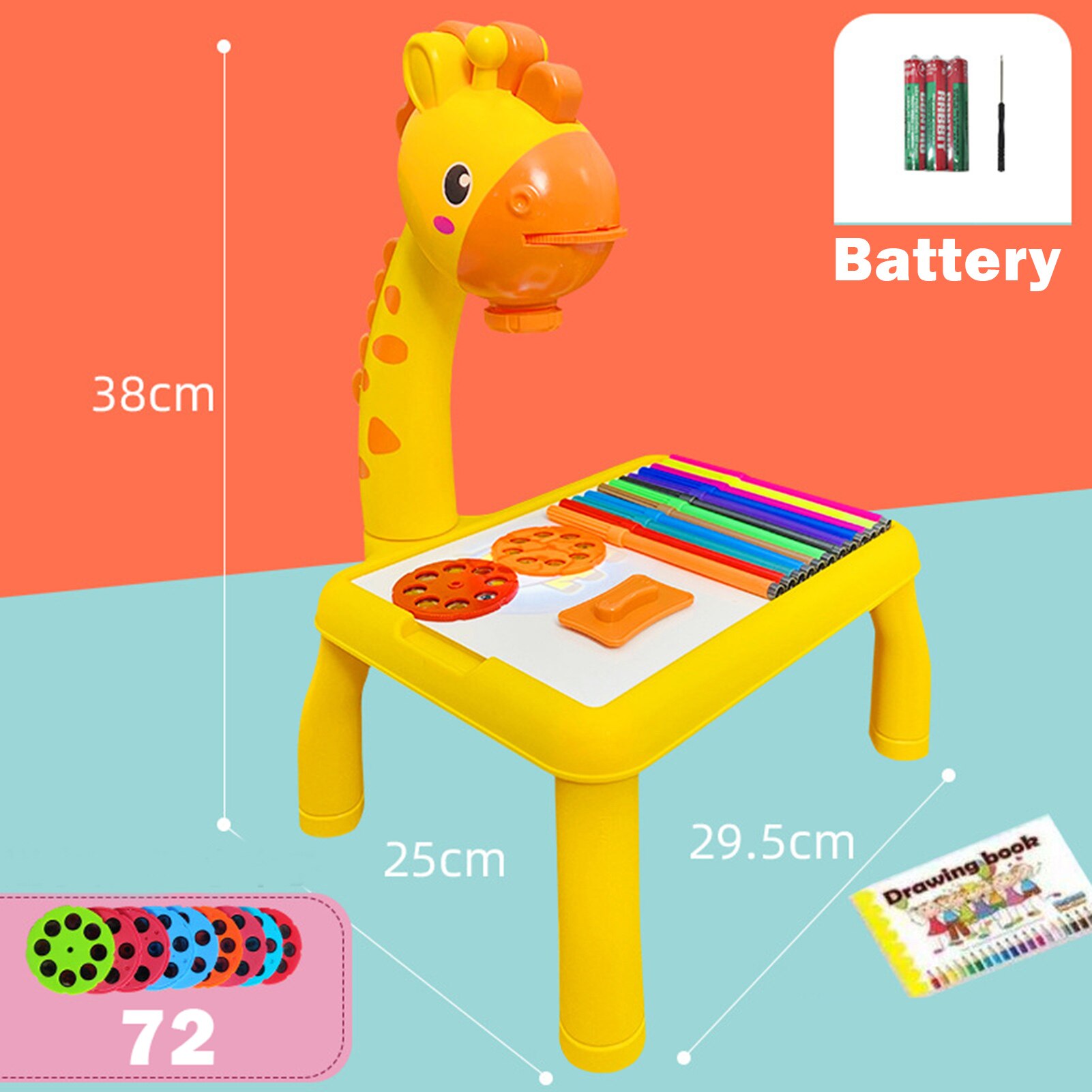 Bureau de dessin pour enfants avec projecteur, jouets éducatifs avec fonction de chant, Table de peinture de Projection détachable pour enfants: 72 battery