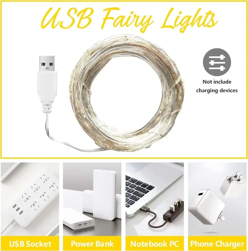 USB LED Lichterketten 5/10/20M Silber Draht Girlande Licht Wasserdichte Lichterkette Für Weihnachten Hochzeit Party Dekoration