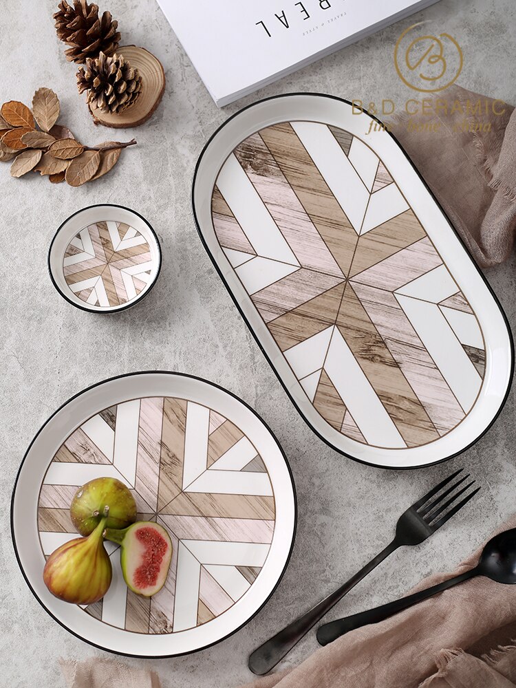 Nordic Dessert Plate Wooden Serving Tray Afternoon Tea Time Coffee Cake Plates Hexagonal Round Desserts Food Organizer Platter