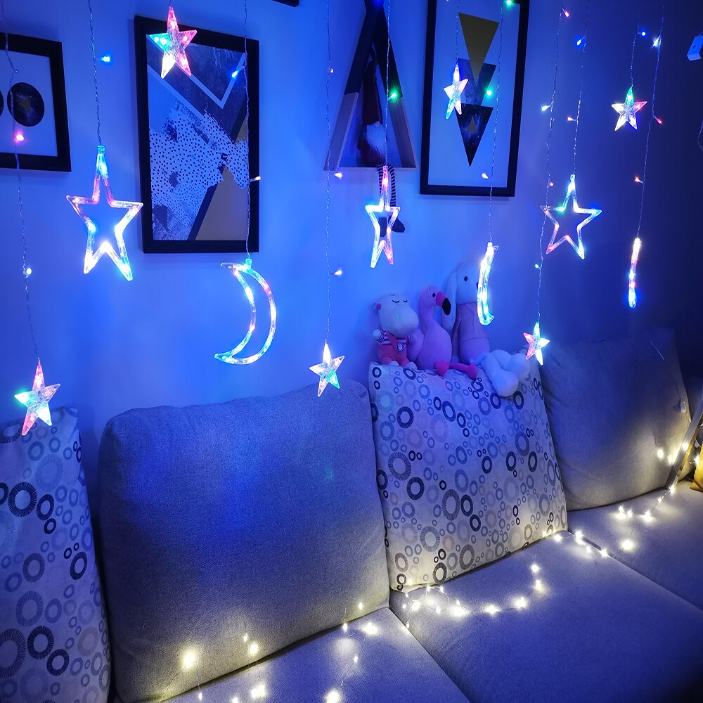 Guirlande lumineuse LED pour rideau de fées, en forme d'étoile, de lune, pour noël, pour la maison, pour une fête de mariage, pour le jardin, avec piles AA