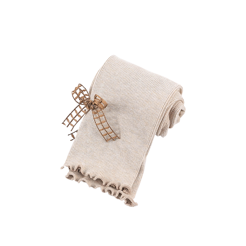 Cute girl hollow bow knot orecchie di legno pantaloni a nove punte primavera e autunno leggings slim per bambini a sezione sottile verticale sottile: beige / M