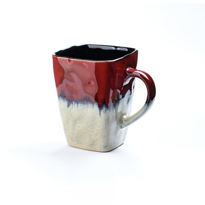 Chanshova høj kapacitet 420ml kinesisk retro stil farve glasur firkantet keramisk krus porcelæn kaffe krus te kop  h254: Rød