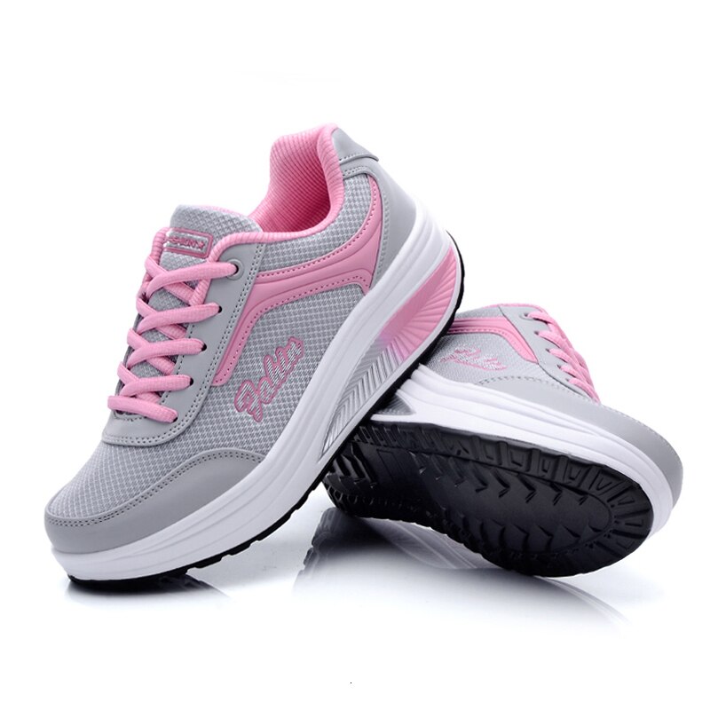 Platform Sneakers Women Shoes Breathable Lace-up Thick Bottom Increase Rocking Shoes Mom Dance Shoes Ladies Fitness Shoes Spring