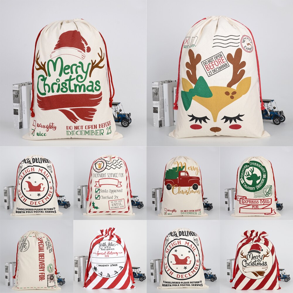 Bolsa de de Navidad, cordón de saco de Santa Claus, bolsa de algodón para almacenamiento de dulces, grande, Reino Unido