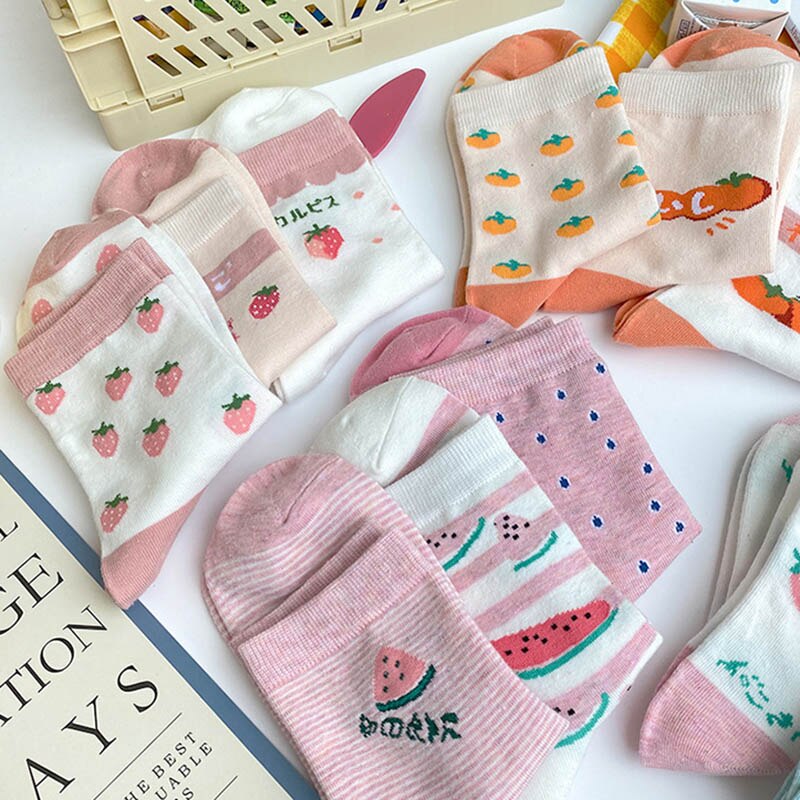 Fruits chaussettes drôles fraise pastèque Orange mignon chaussettes femme Harajuku Skarpetki heureux 12 Style Calcetines Divertidos