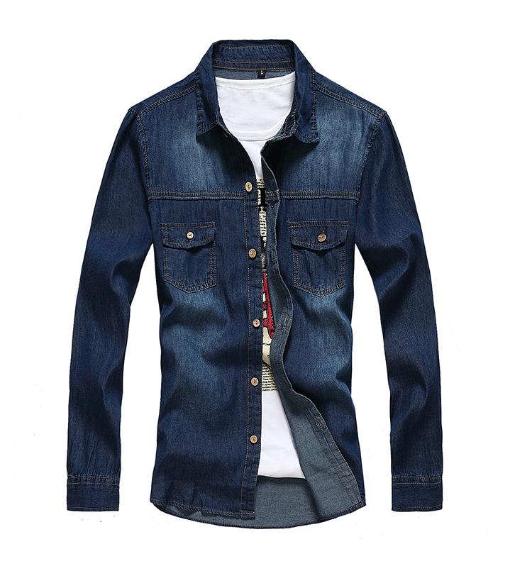 Herenblouse denim overhemd met lange mouwen voor heren katoenen dun spijkerhemd voor jongens vrijetijdsblauw: Donkerblauw  x115-8001 / Xxl