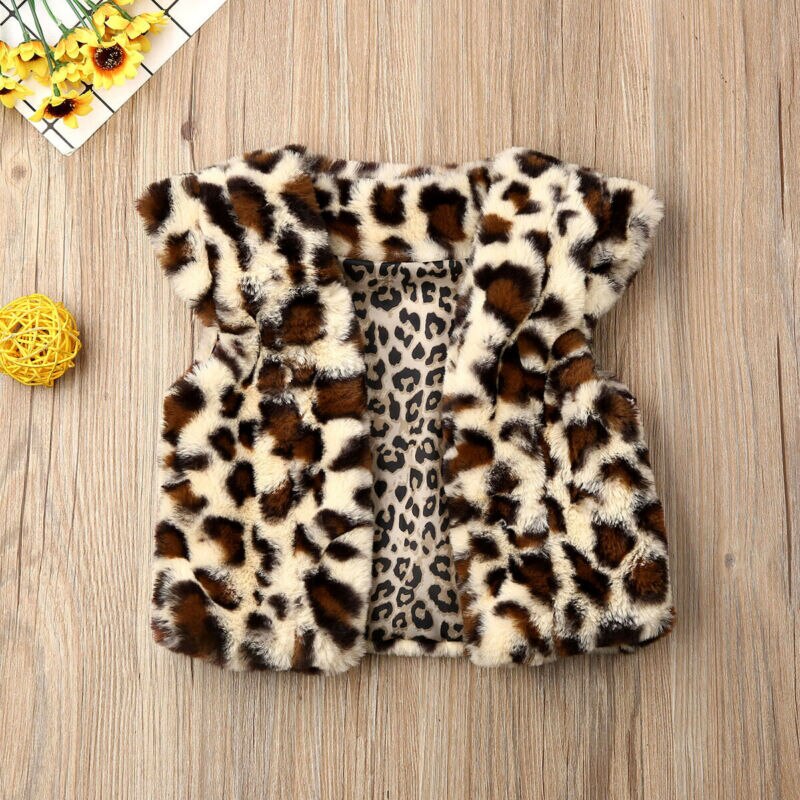 1-6Y lindo niño pequeño niños bebé niña chaleco abrigo cálido Fuzzy Leopard Print chaleco, chaqueta, chaquetón Chaleco de piel primavera invierno ropa prendas de vestir
