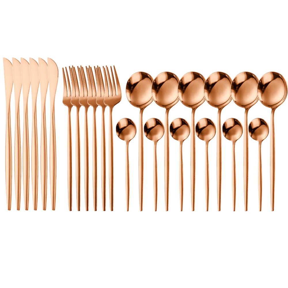 24pcs Gold Dinnerware Set Stainless Steel Tableware Set Knife Fork Spoon Silverware Set Safe Cutlery Set kitchen accessories: rose gold without bo