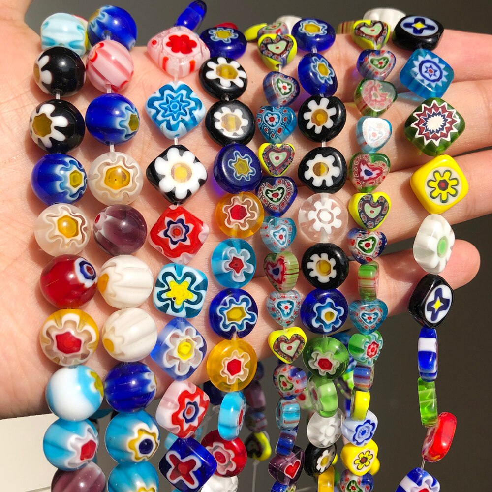 Cuentas de cristal de Murano de flor Millefiori cuadradas mezcladas a la para hacer joyería, collar, pulsera, accesorios DIY 6 8 10mm