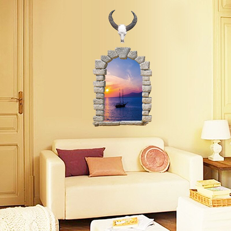 Creativas pegatinas 3D de faros, decoración artística para ventana, Paisaje del mar para el hogar, decoración de PVC de vinilo para la habitación, papel de pared europeo extraíble: B