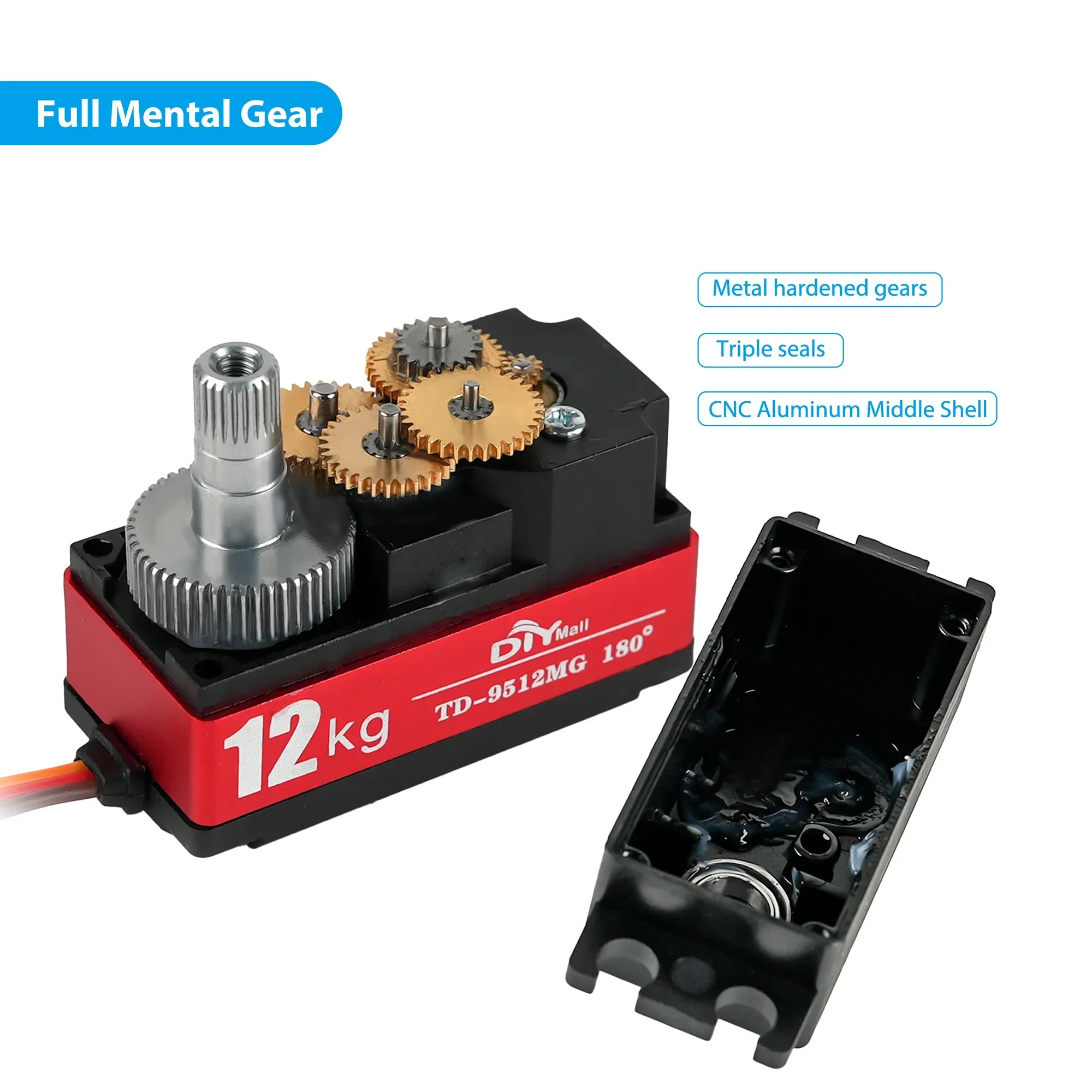 Servo numérique semi-métal TD-9512MG, 12KG, 4.8v-7.4v, mécanisme de direction 180/270/360 degrés pour voiture RC 1:8 1:10, voitures à dérive, coureur plat