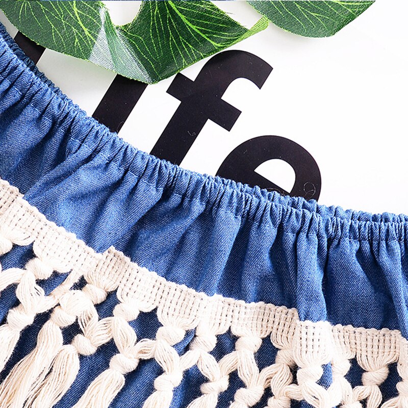 Humor ours vêtements pour enfants filles été bébé Denim coton à manches courtes T-Shirt col frange pendentif bustier tubulaire vêtements