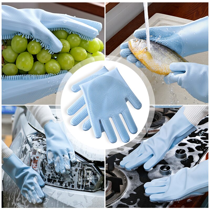 1 paire Silicone vaisselle gants magique Silicone nettoyage gant pour ménage épurateur caoutchouc cuisine propre outil vaisselle lavage gants