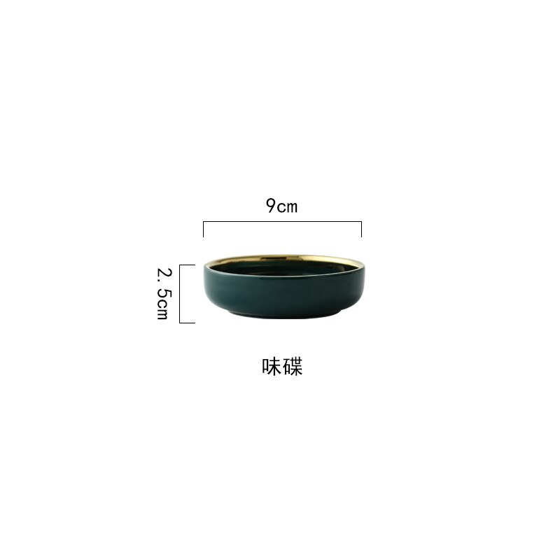 Luxury Plates and Bowls Dish Spoon Dinner Set with Glod Rim Ceramic Salad Ramen Bowl Deep Plate Crockery Green Dinnerware: Taste dish