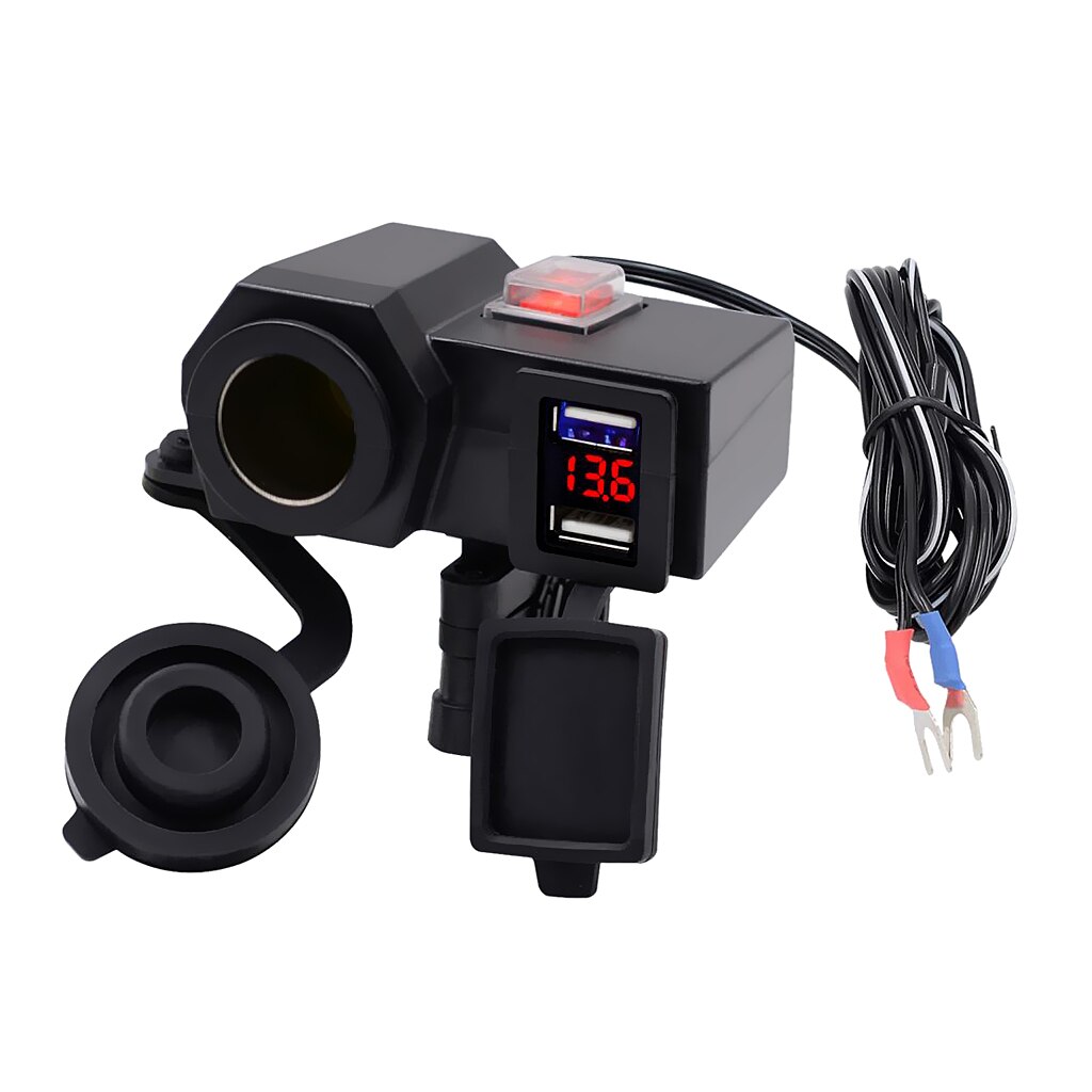 Waterproof Motorcycle ALL-IN-ONE Dual USB Charger & Voltmeter & Switch