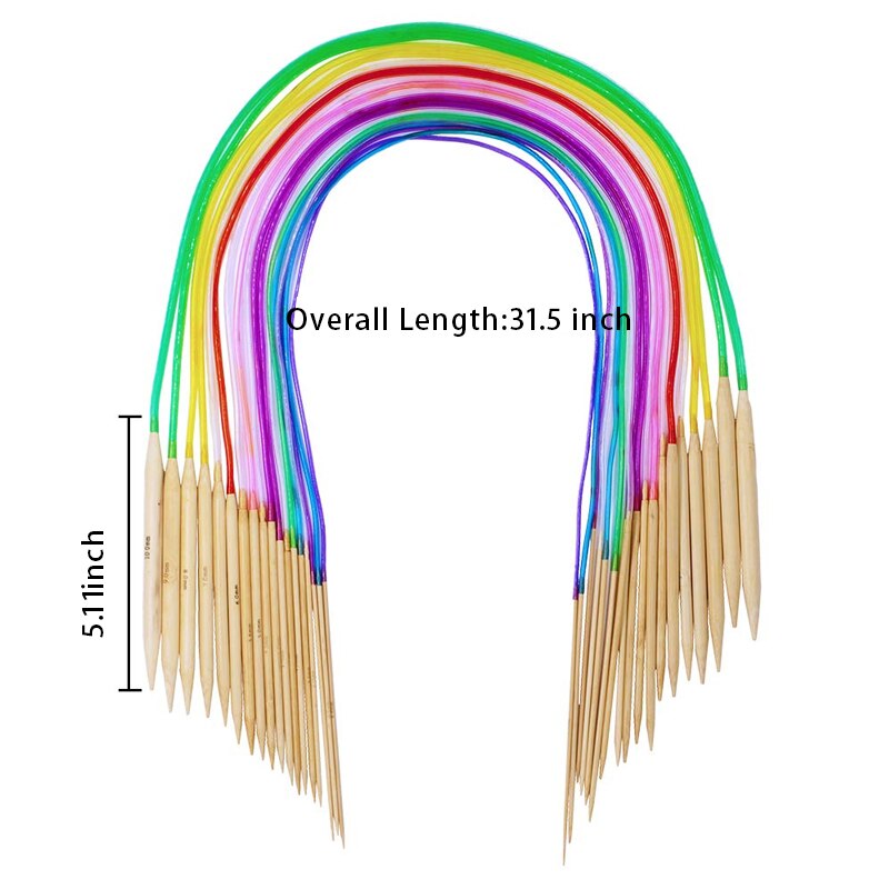 Lmdz 35Pcs 80 Cm Natuurlijke Bamboe Rondbreinaalden 18 Maten 2-10 Mm Bamboe Breinaalden Set met 5 Soort Accessoires