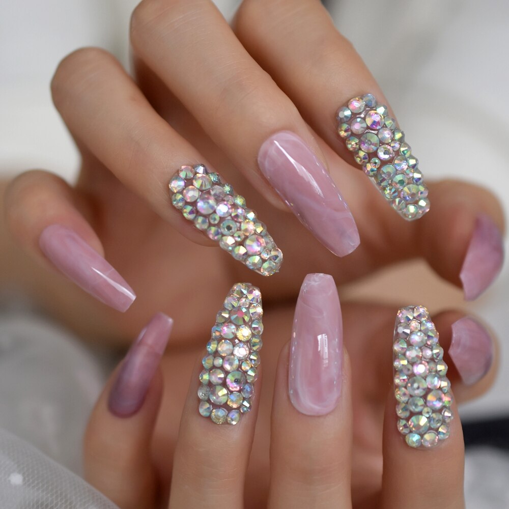 Faux ongles transparents en forme de papillon et paillettes pour Nail Art, pointes de pour Salon, été, 24: L5591