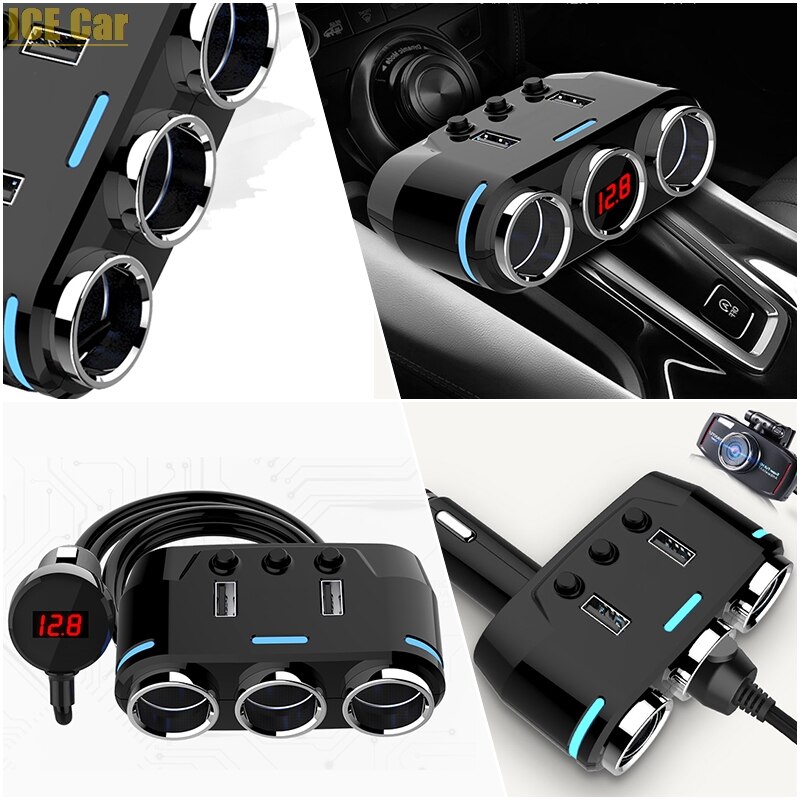 Bil gadget produkter bil cigarettænder stik splitter stik led usb oplader adapter med usb til iphone hurtig oplader 5v/3a