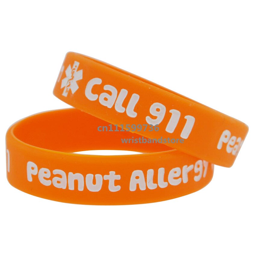 50 pièces/lot Bracelet en Silicone pour enfants allergie aux arachides appel 911 Bracelet