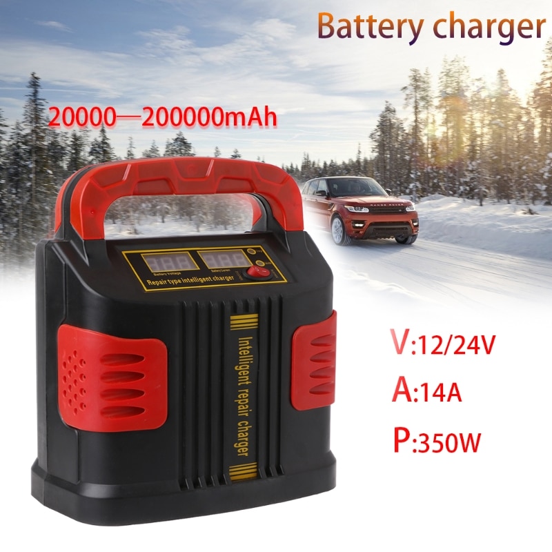 Automotive Auto Batterij Oplader 350W 14A Auto Plus Passen Lcd Battery Charger Terminals 12V-24V Auto jump Starter Draagbare