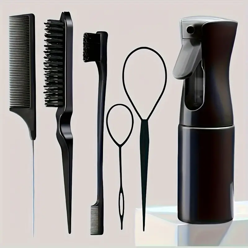 Juego de peines para peinar el cabello de 4 piezas: incluye cepillo para borde de cola de rata y cepillo negro liso, herramientas de peinado de peluquero para todo tipo de cabello: Negro