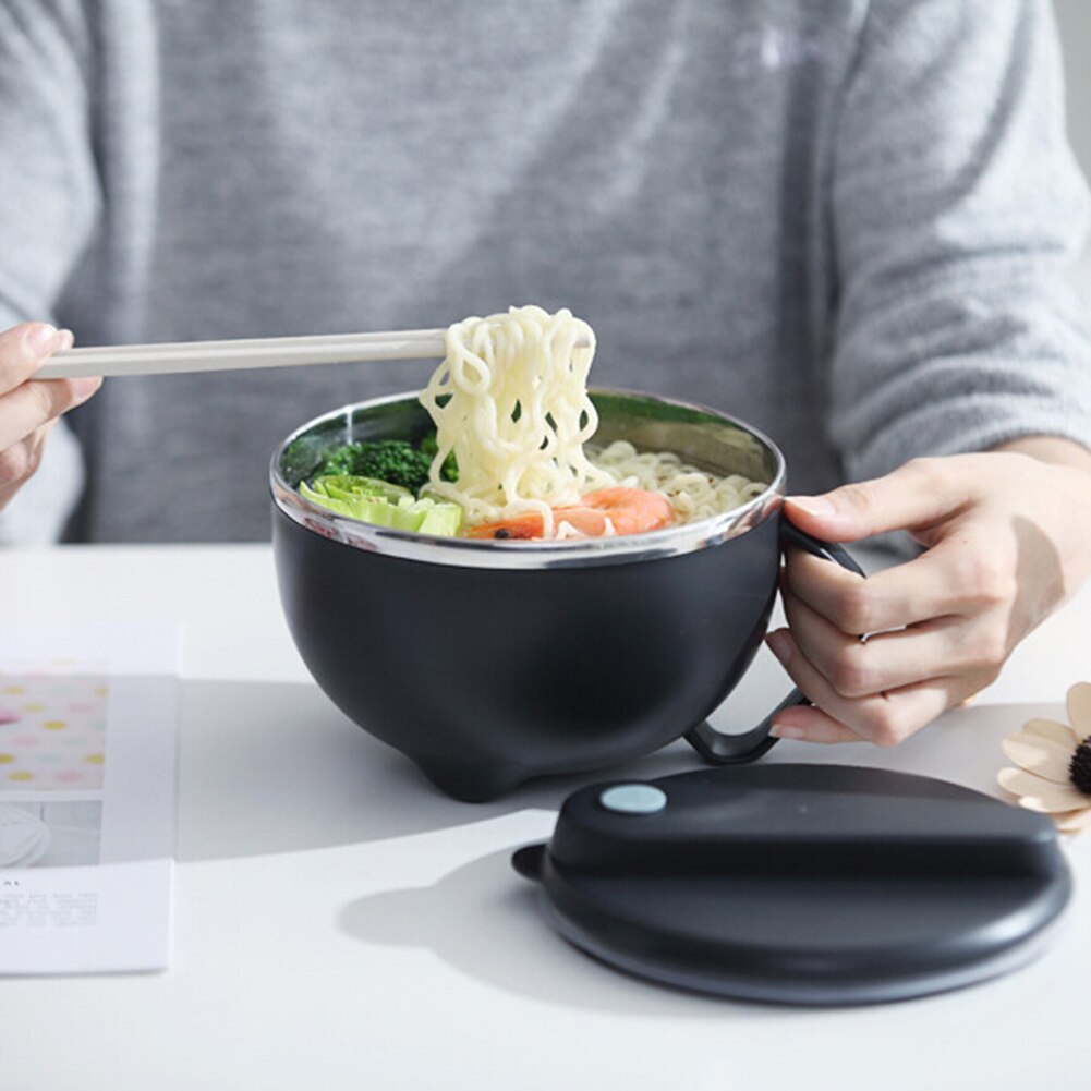 Draagbare Roestvrij Staal Noodle Rijst Soepkom met Deksel Handvat Voedsel Container Lunchbox