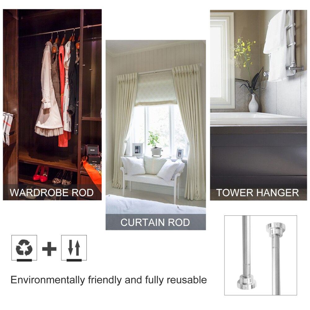 105 C190 CM Adjustable Stainless Steel Spring Tension Rod Rail For Clothes Towel Curtains Spring Telescopic Shower Curtain Rod