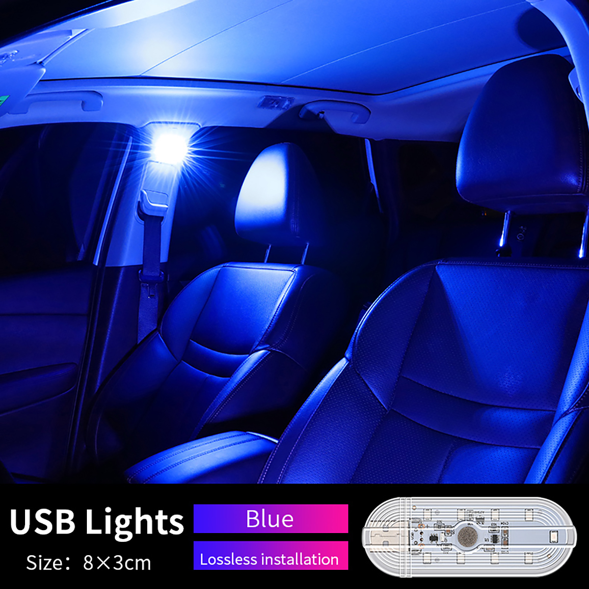 1 st Touch Sensor LED 8 LED Omgevingslicht Auto-interieur Dak Leeslamp Draadloze USB Oplaadbare Sfeer Licht Accessoires: Blauw