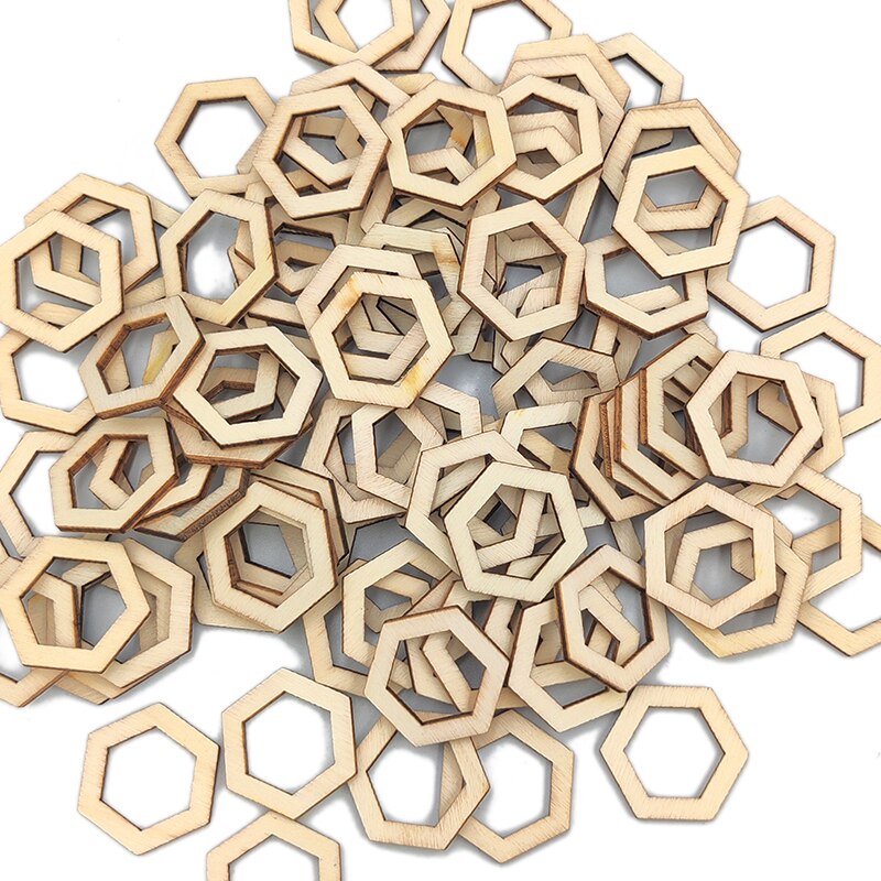 Rodajas de madera de 100 piezas, adornos hexagonales cuadrados con forma de flor, losas de madera, decoración artesanal