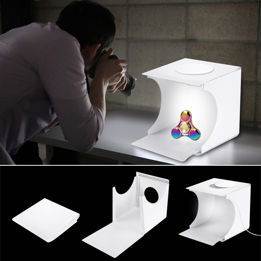 Mini hopfällbar ljuslåda fotografering fotostudio softbox 2 panel led ljus soft box studio skytteltält låda kit med 6 bakgrunder