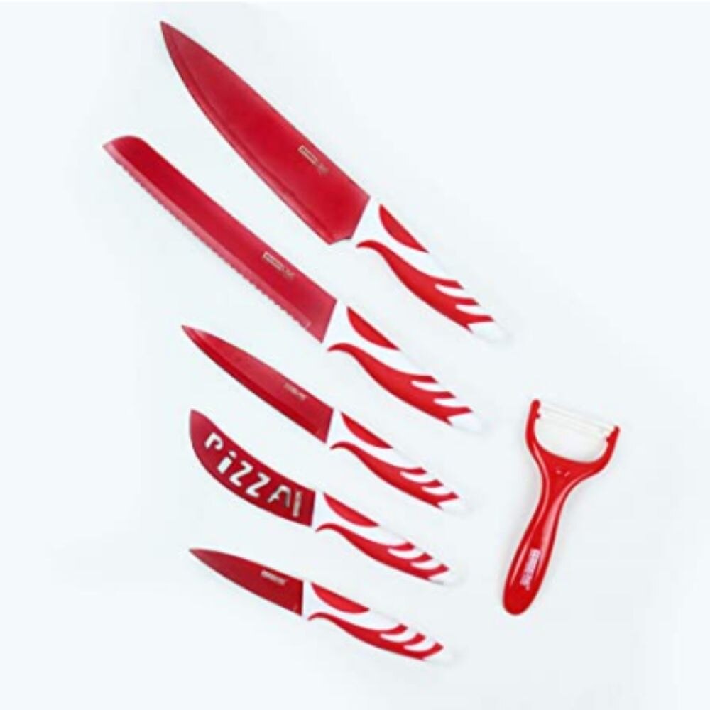 Juego set de cuchillos de cocina, conjunto de cuchillos profesionales, 5 cuchillos de acero inoxidable y 1 cuchillo pelador de verduras