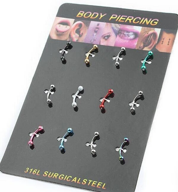 12 stks/set Chirurgisch Staal Wenkbrauw Piercing langue Crystal Neus Lip Ring Tong Piercing Tragus Kraakbeen Earring Body Jewelry16G