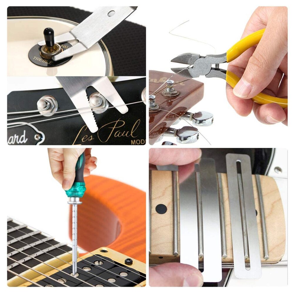 Juego completo de herramientas de mantenimiento para reparación de guitarra, accesorios de guitarra útiles, duraderos y portátiles, Kit de configuración de guitarra, piezas de reparación para Outd