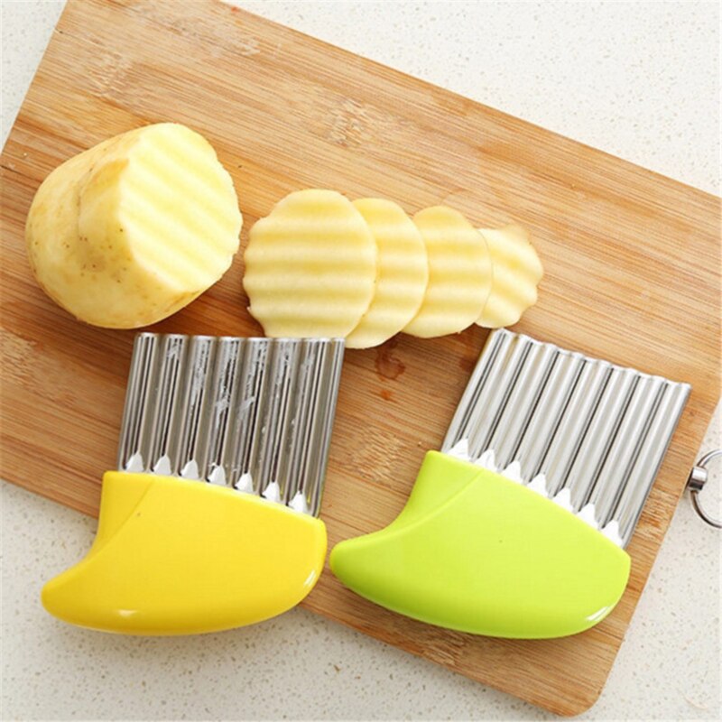 Potato Cutter Chips French Fry Maker Stainless Steel Wavy Knife French Fries Chopper Potato Knife Chopper Crinkle Wavy Slicer