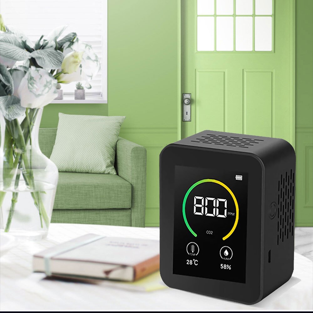 USB Rechargeable Carbon Dioxide Tester CO2 Detector Concentration Content Measuring Device Smart Air Monitor: Black