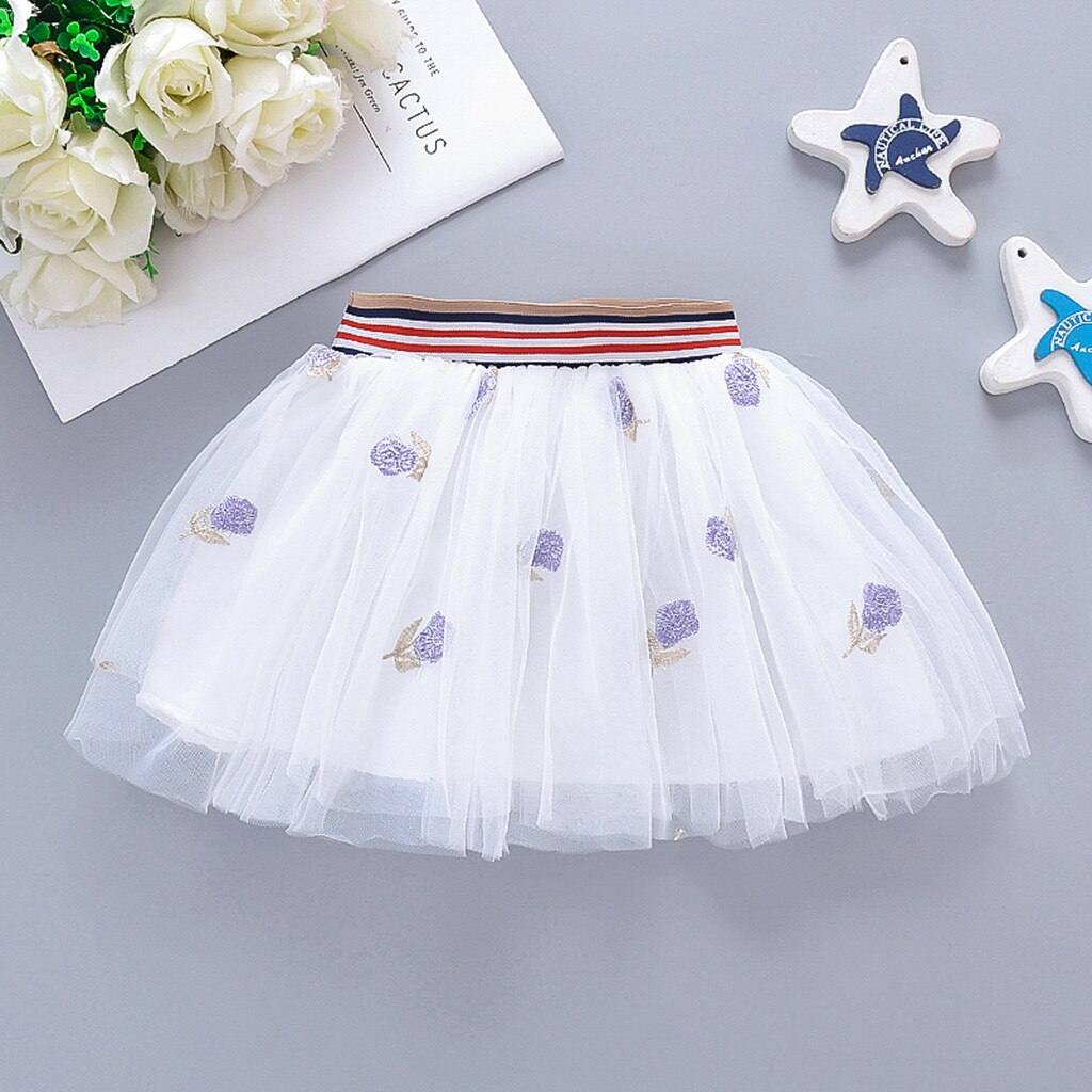 Girls beautiful short cute princess skirt Girls' solid color small rose embroidered mesh princess skirt#p45