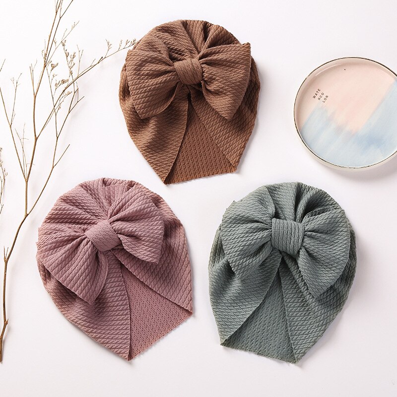 Wafel Tulband Hoed Baby Knoop Boog Hoofdband Baby Zachte Elastische Hoofd Wraps Kids Meisjes Bonnet Mutsen Cap Pasgeboren Hoofddeksels