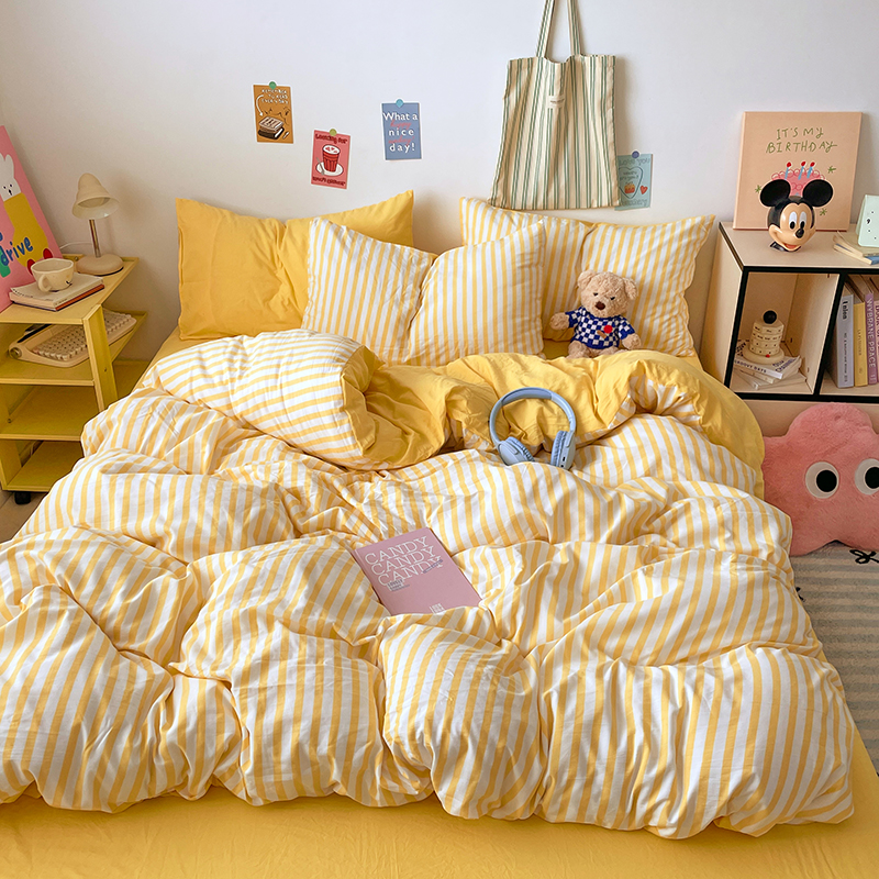 Gestreifte Bettwäsche, Bettbezug-einstellen mit Kissenbezug, Bettlaken, Einzelbett, Bettwäsche, Bettbezug-einstellen, Königin-/König-Doppelbett, Einzelbett: Volle / Grün