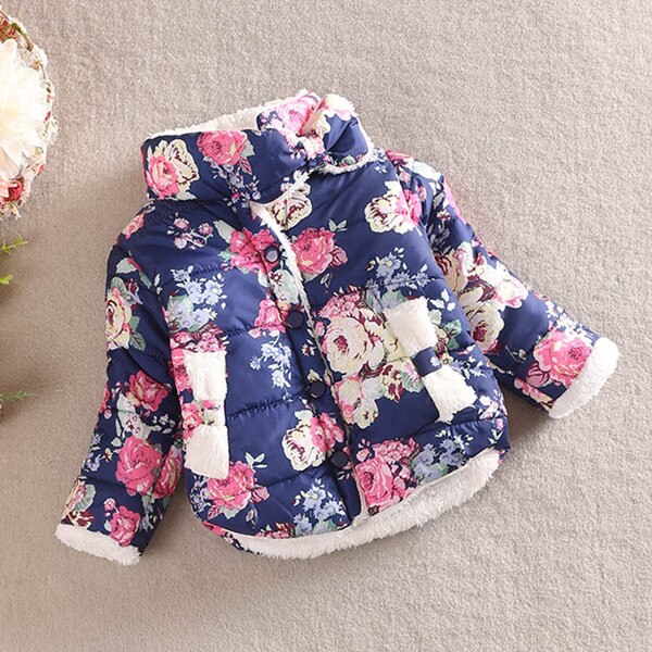 Kids Girls Jacket Autumn Winter Jacket For Girls Coat Baby Warm Flower Outerwear Coat Girls Clothing CT011: Navy blue / 5T