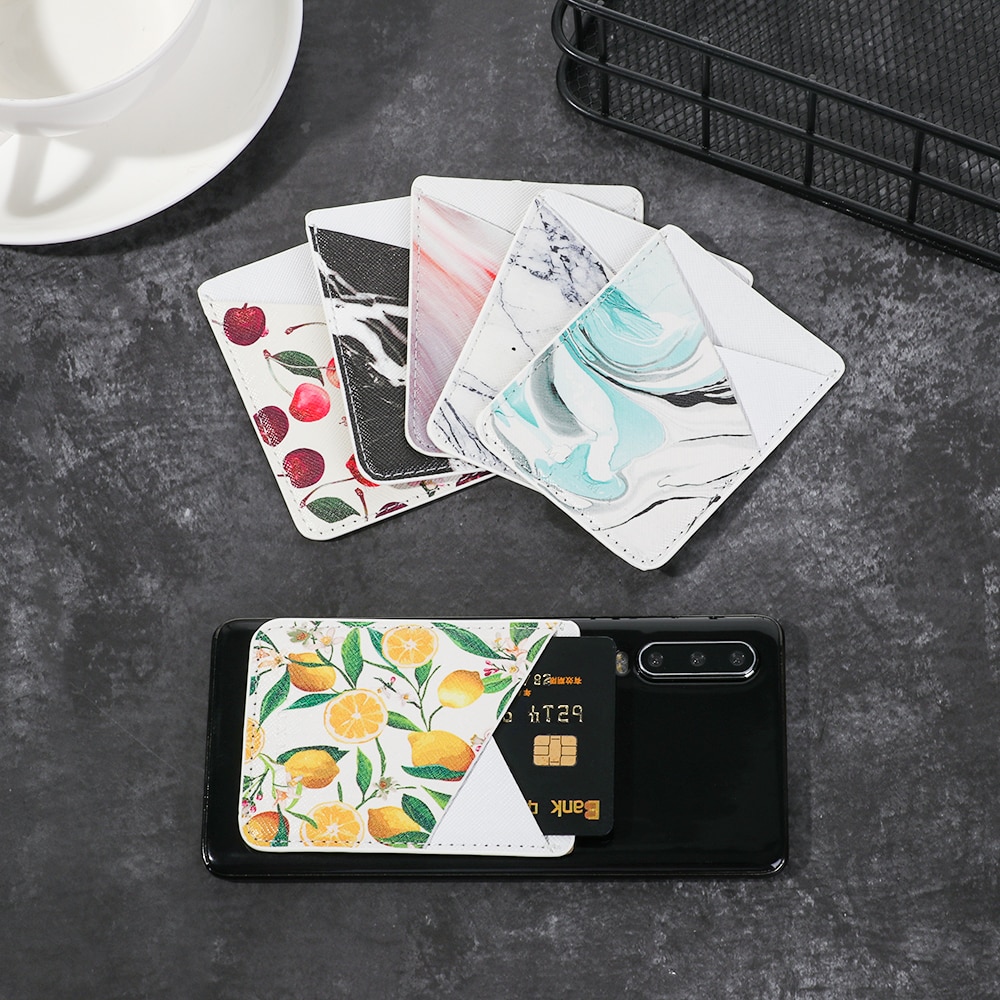 Pouch Cell Phone Storage Wallet Card Holder Universal Credit Card Adhesive Stick-on Back Pocket Sticker PU Leather