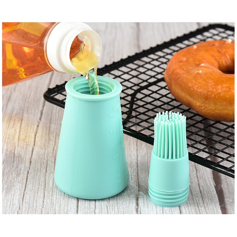Silicone Oil Bottle Brush Multifunction Basting Brush Sauce Oil Bottle with Lid Silicone Oil Bottle Brush Kitchen Baking Coxeer