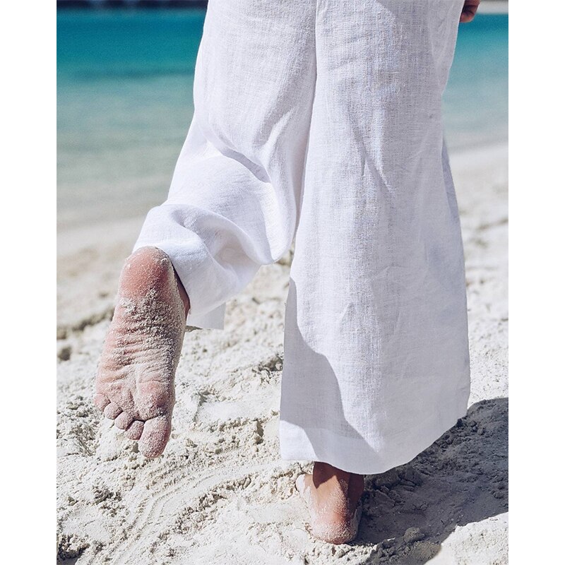 Pantaloni da ragazza in cotone e lino primavera ed estate sottile spiaggia ragazza Casual tasche dritte pantaloni di lino per le vacanze TZ041