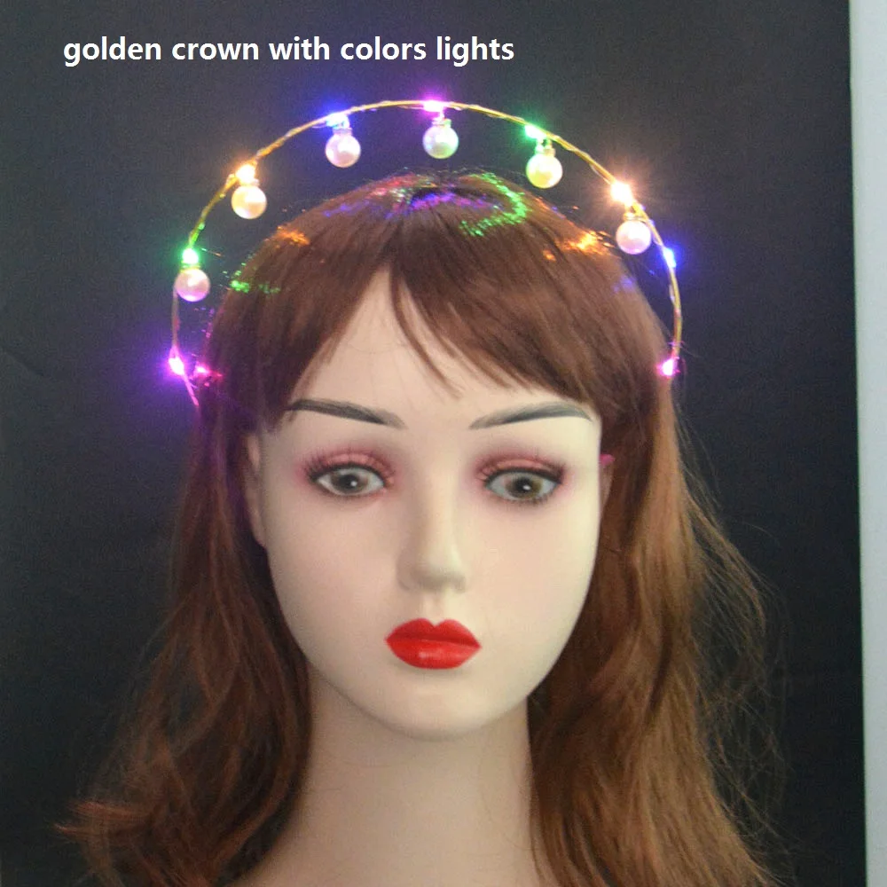 Glow Light Up Godin Crown Angel Bridal Gold Halo Hoofdband Veer Bloem Haarband Verjaardagsfeestje Heks Koningin Haar Slijtage Cadeau: Dark Gray