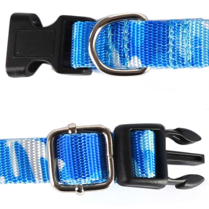 Camuflaje Azul Nylon Collar para perros y gatos Collar mediano grande y pequeños animales al aire libre paseo suministros Anti disturbios Rush de la correa de perro