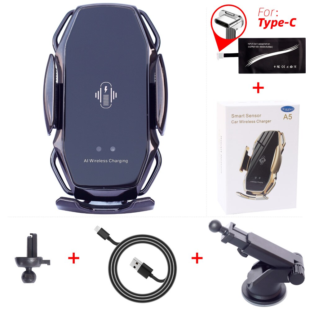 Cargador inalámbrico de inducción inteligente de dos puntos, soporte de carga rápida de 10W para Samusng S10/10 +/9/8 Note9 Iphone XS XR XS MAX Qi: Gun holdertypeC