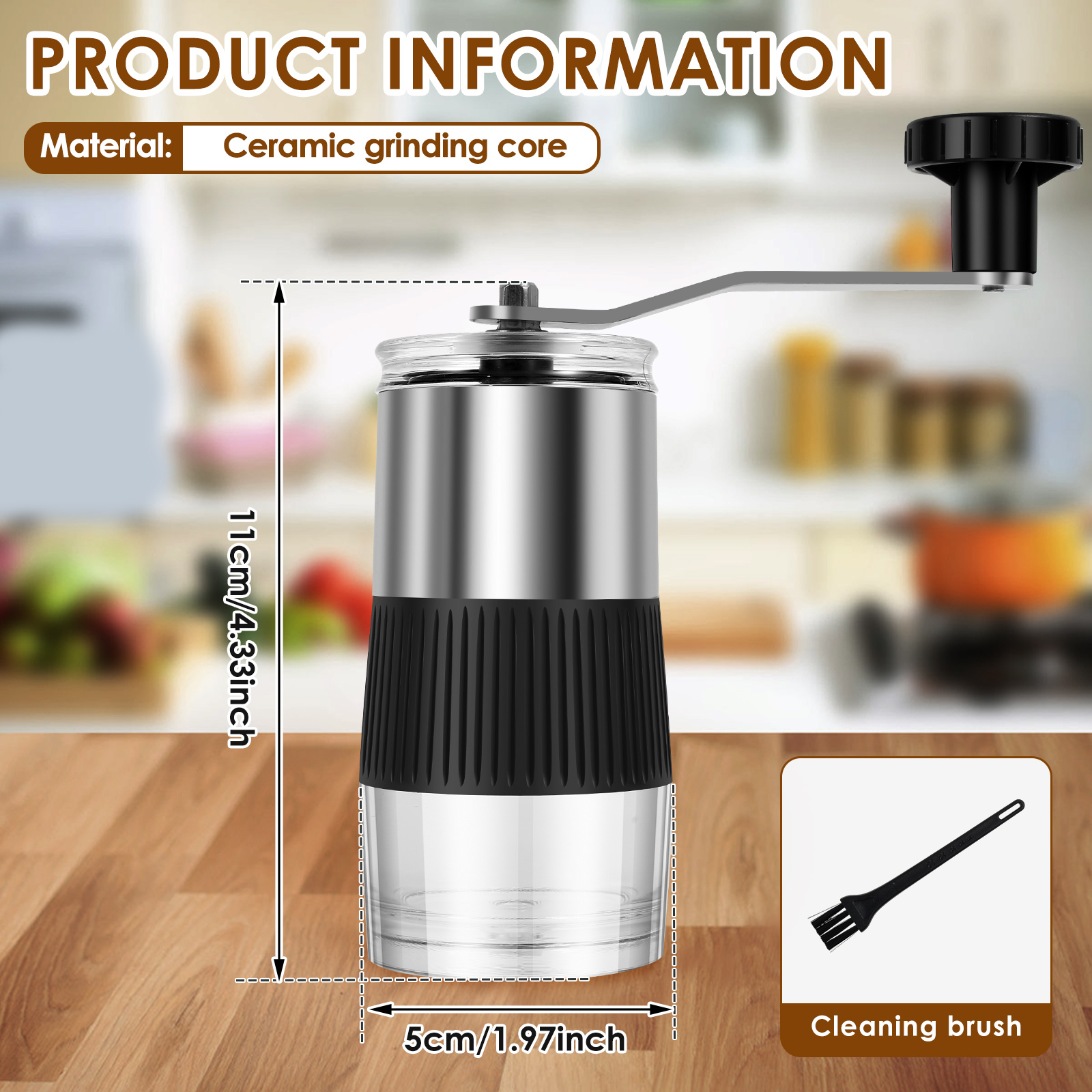 Manual Coffee Grinder Adjustable Hand Crank Coffee Bean Mill Portable Small Pill Crusher with Brush for Coffee Bean Salt Pepper